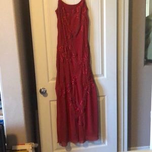 Fire Red long formal dress beaded prom dress large